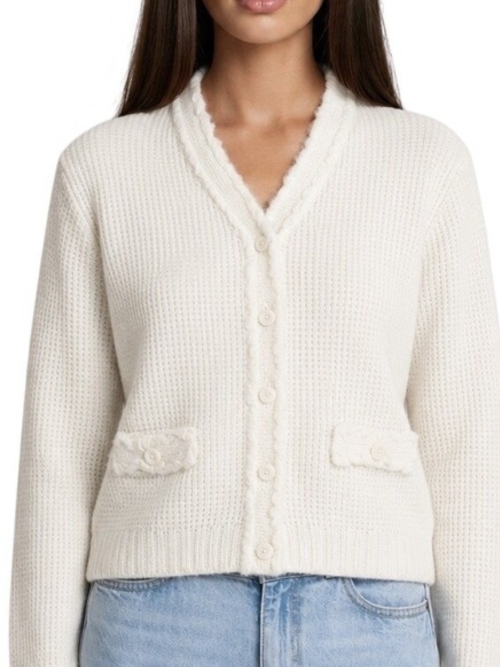 Adrianna Papell Ivory Button-Front Knit Cardigan